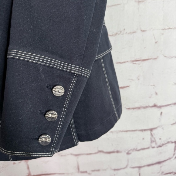 ST. JOHN Sport M Nautical Double Breasted Navy Cotton Blend Blazer Silver Button - Picture 11 of 14